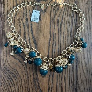 Talbots Gold and Green/Deep Blue Statement Necklace